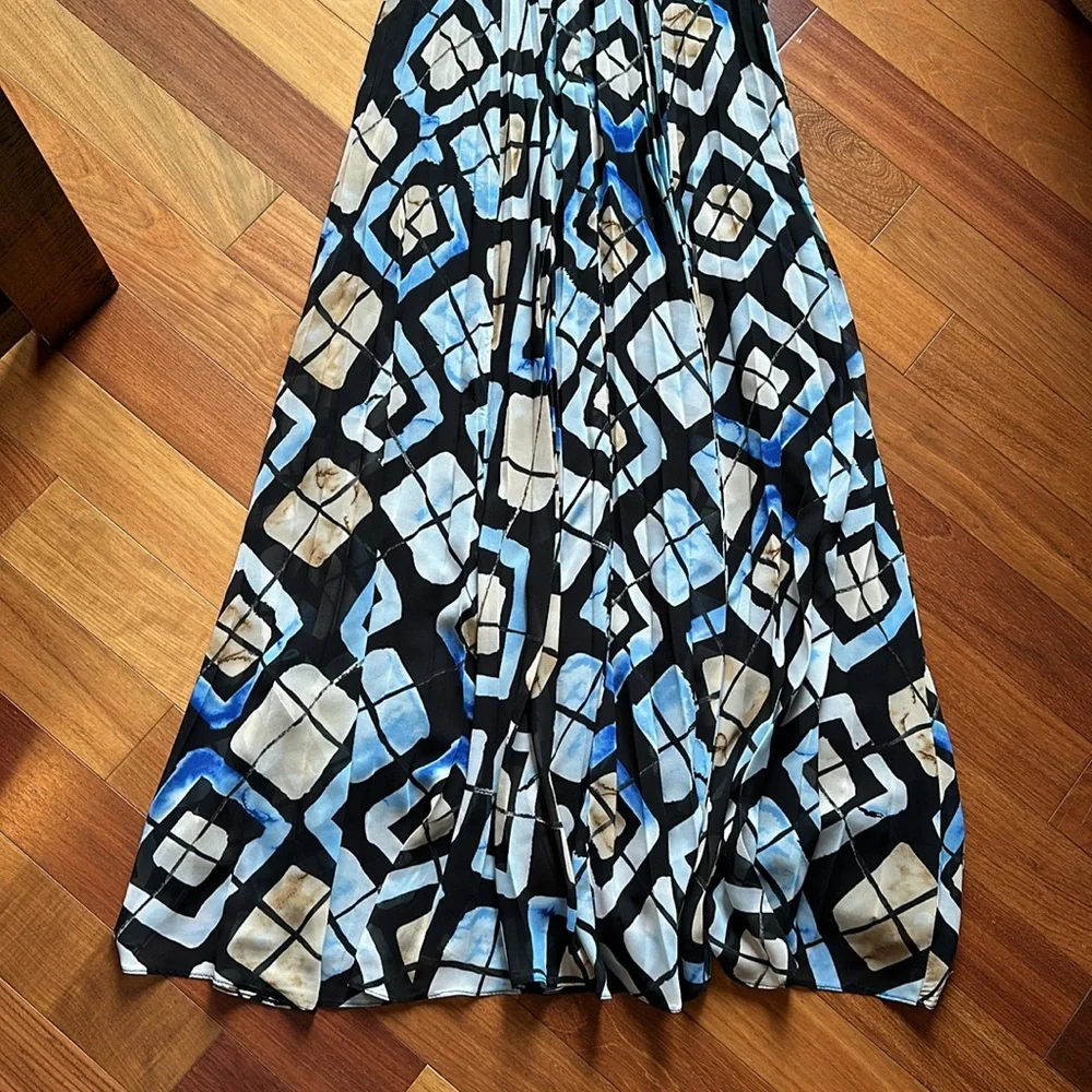 Anthropologie Blue Geometric Maxi Halter Dress with Pleated Skirt, size 2 - Picture 13 of 15